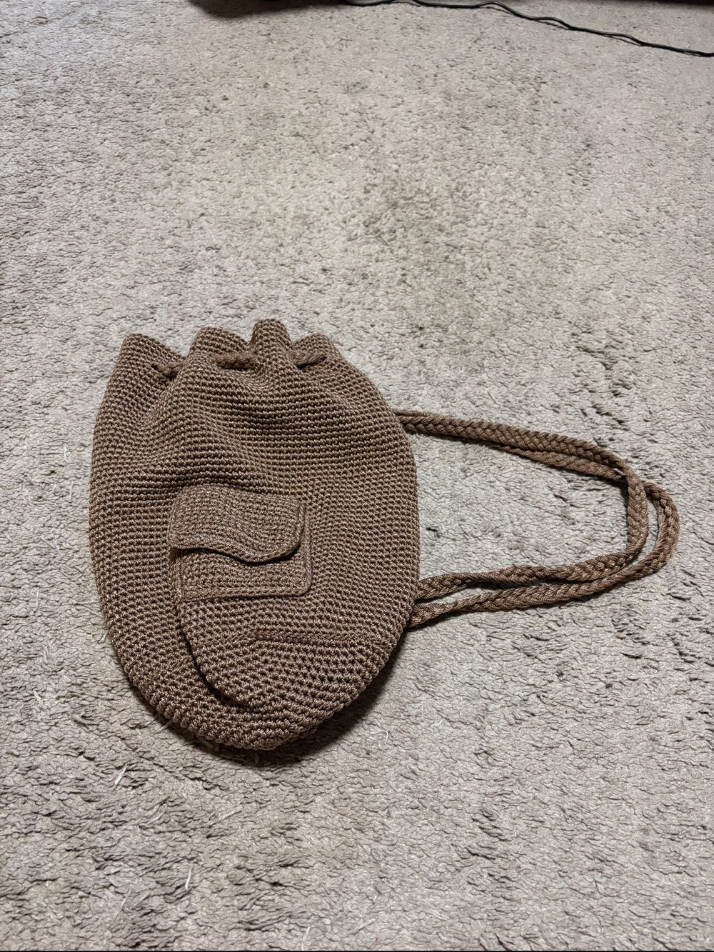 Woven Drawstring Shoulder Bag - Brown